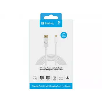 Sandberg DP-MiniDP 1.4 8K60Hz 2m, 2 m, DisplayPort, Mini DisplayPort, Stecker, Stecker, 7680 x 4320 Pixel