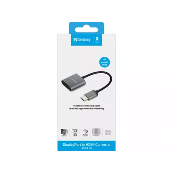 Sandberg DisplayPort 1.4 auf HDMI 2.0 4K Adapter, DisplayPort, HDMI Typ A (Standard), Stecker, Buchse, 3840 x 2160 Pixel, 6 Gbit/s