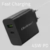 Ladegerät Qoltec 52378 Indoor AC Schnellladegerät 3A USB Type-C Schwarz