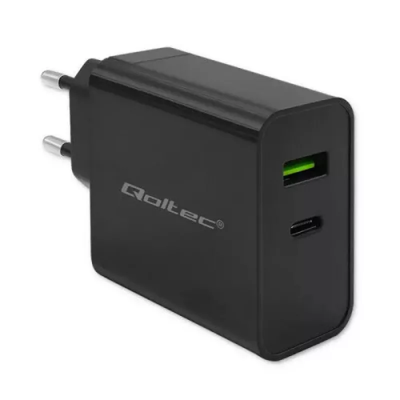 Ladegerät Qoltec 52378 Indoor AC Schnellladegerät 3A USB Type-C Schwarz