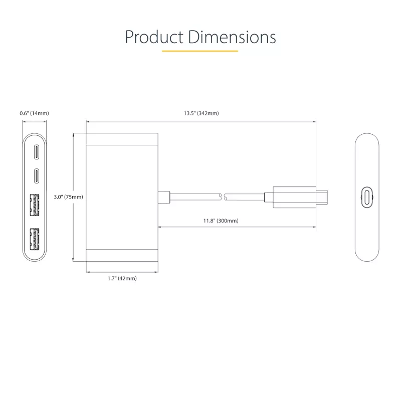StarTech.com 4-Port USB-C Hub mit 100W Power Delivery Pass-Through – 2x USB-A + 2x USB-C – USB 3.0 5Gbps – 1ft (30cm) langes Kabel – Tragbarer USB Type-C auf USB-A/C Hub