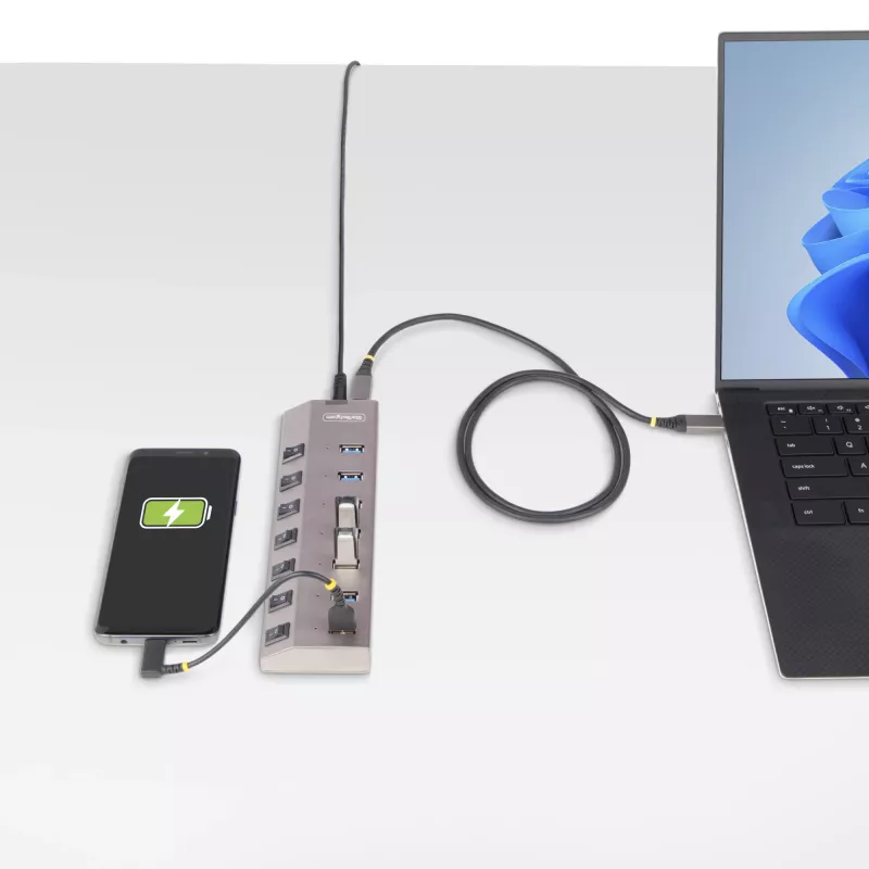 StarTech.com 7-Port selbstversorgter USB-C-Hub mit individuellen Ein-/Ausschaltern, USB 3.0 5Gbps Erweiterungshub mit Netzteil, Desktop/Laptop USB-C zu USB-A Hub, USB Typ C Hub mit BC 1.2