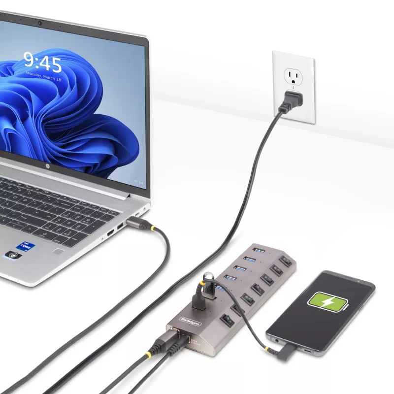StarTech.com 7-Port selbstversorgter USB-C-Hub mit individuellen Ein-/Ausschaltern, USB 3.0 5Gbps Erweiterungshub mit Netzteil, Desktop/Laptop USB-C zu USB-A Hub, USB Typ C Hub mit BC 1.2