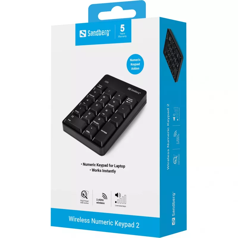 Sandberg Wireless Numeric Keypad 2, RF Wireless, 18, Laptop/PC, Schwarz
