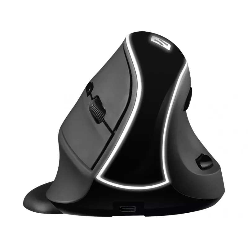 Sandberg Wireless Vertical Maus Pro, Rechtshänder, Vertikales Design, Optisch, RF Wireless, 1600 DPI, Schwarz