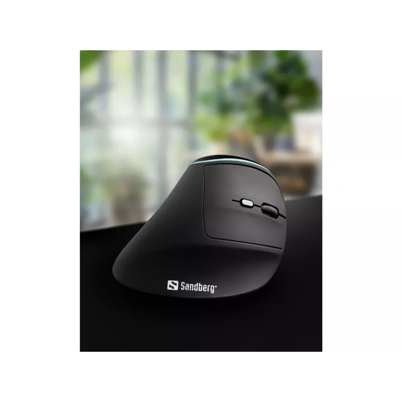 Sandberg Wireless Vertical Maus Pro, Rechtshänder, Vertikales Design, Optisch, RF Wireless, 1600 DPI, Schwarz