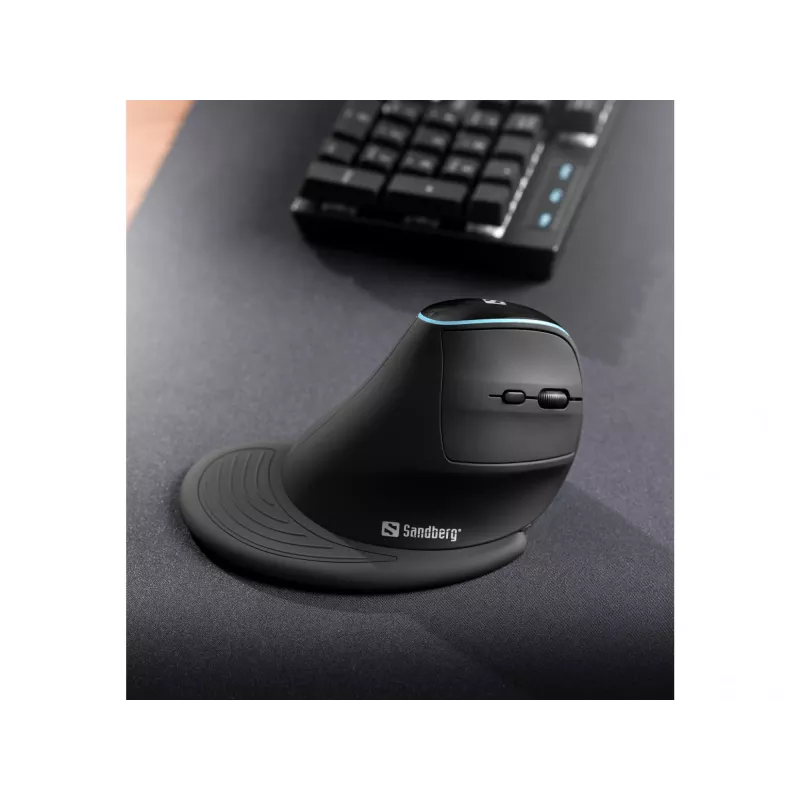 Sandberg Wireless Vertical Maus Pro, Rechtshänder, Vertikales Design, Optisch, RF Wireless, 1600 DPI, Schwarz