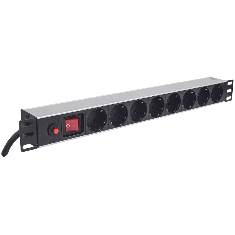 Intellinet 19 Zoll 1U Rackmount 8-Ausgangs-Power-Distribution-Unit (PDU) mit EU-CEE-7/3-Steckdosen, Ein-/Ausschalter und Überlastschutz, integriertes 3m-Netzkabel mit EU-CEE-7/4-Stecker