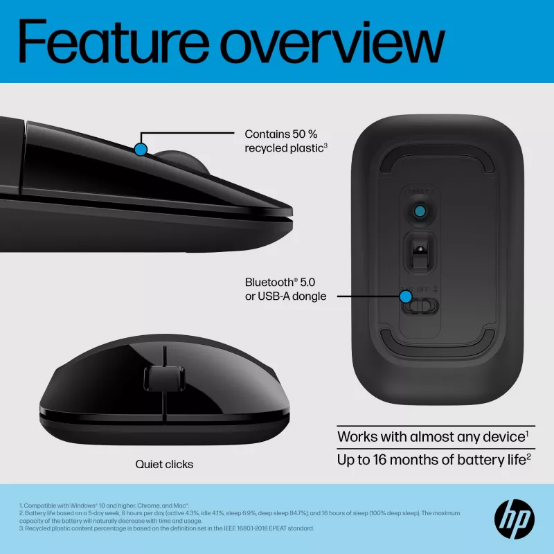 HP Z3700 Dual Schwarz Maus, beidhändig, RF Wireless, 1600 DPI, Schwarz
