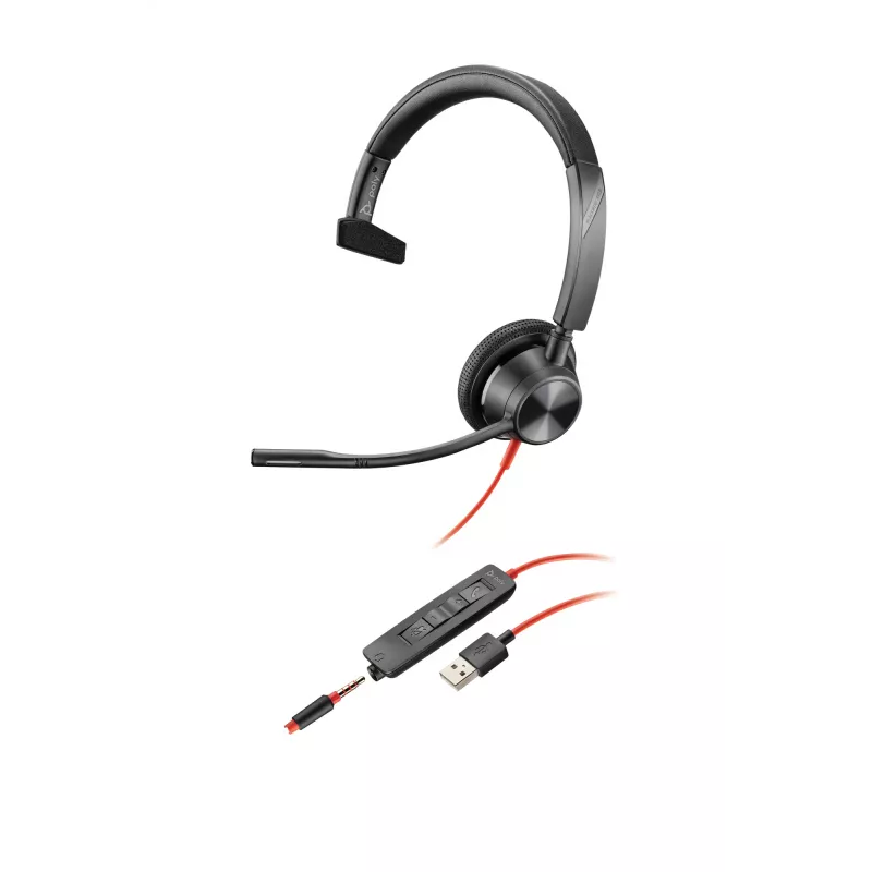 HP Poly Poly Blackwire 3315 USB-A Headset, Kabelgebunden, 20 - 20000 Hz, Büro/Callcenter, 102 g, Headset, Schwarz, Rot