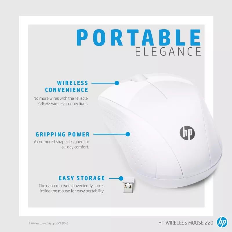 HP Wireless Maus 220 (Schneeweiß), Optisch, RF Wireless, Weiß
