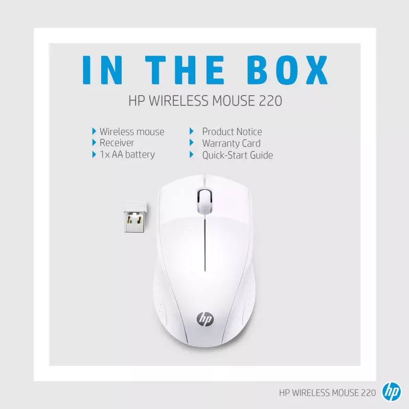 HP Wireless Maus 220 (Schneeweiß), Optisch, RF Wireless, Weiß