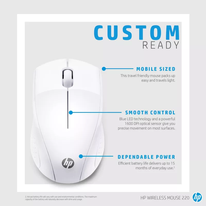 HP Wireless Maus 220 (Schneeweiß), Optisch, RF Wireless, Weiß