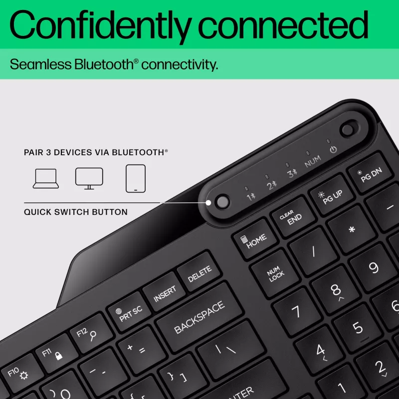 HP 460 Multi-Device Bluetooth-Tastatur, Full-Size (100%), kabellos, Bluetooth, mechanisch, Schwarz