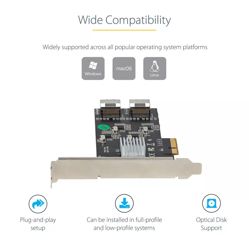 StarTech.com 8-Port SATA PCIe-Karte – PCI Express 6 Gbit/s SATA-Erweiterungskarte mit 4 Host-Controllern – SATA PCIe-Controllerkarte – PCI-e x4 Gen 2 auf SATA III – SATA HDD/SSD