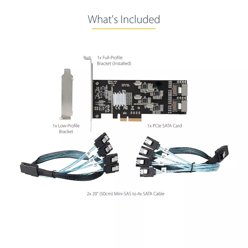 StarTech.com 8-Port SATA PCIe-Karte – PCI Express 6 Gbit/s SATA-Erweiterungskarte mit 4 Host-Controllern – SATA PCIe-Controllerkarte – PCI-e x4 Gen 2 auf SATA III – SATA HDD/SSD