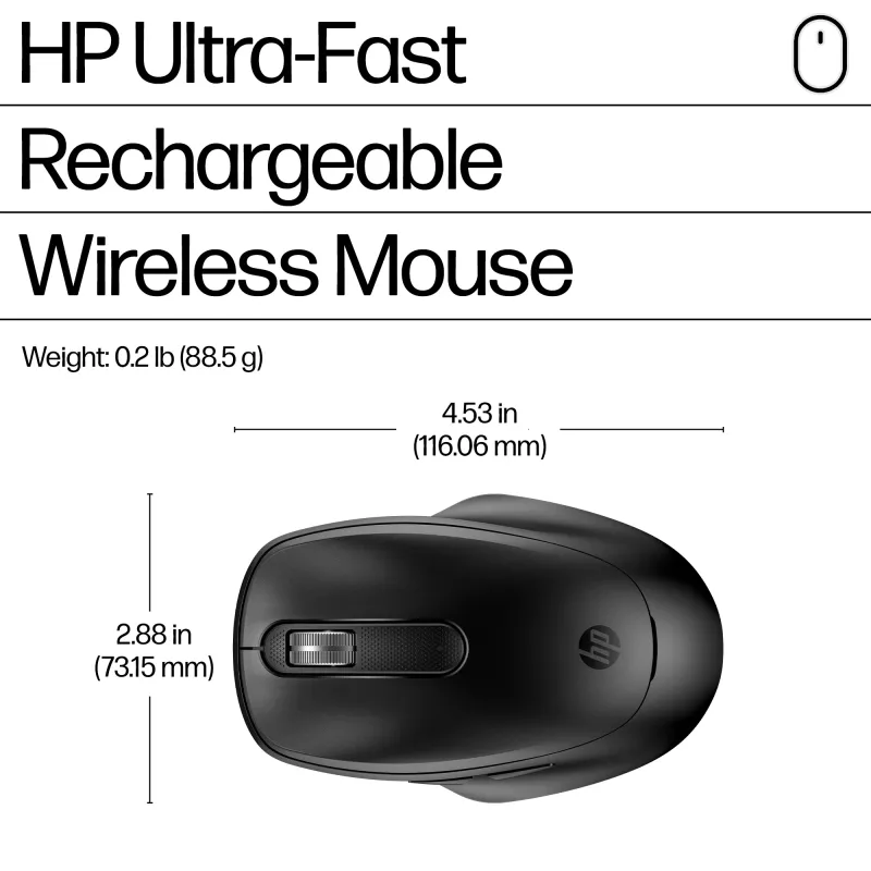HP 510 ultraschnelle wiederaufladbare kabellose Maus, beidhändig, RF Wireless, 4000 DPI, Schwarz