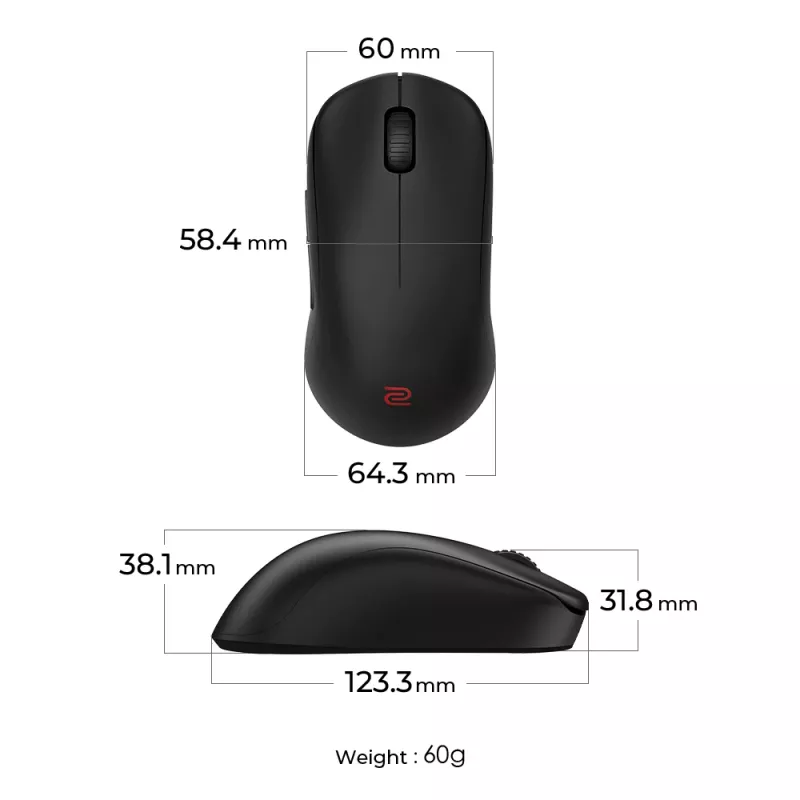 ZOWIE U2-DW Maus Gaming Rechtshänder RF Wireless 3200 DPI