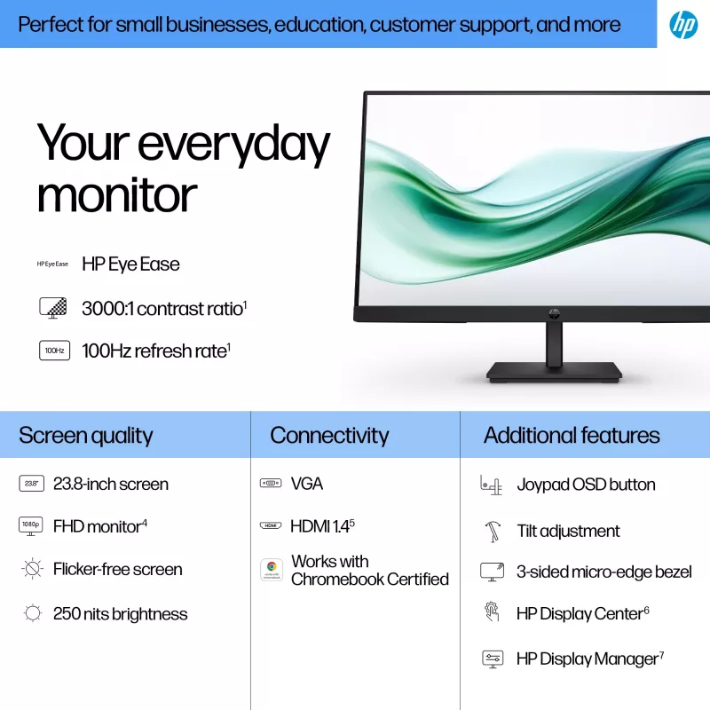 HP Series 3 Pro 23,8 Zoll FHD Monitor - 324pv, 60,5 cm (23,8 Zoll), 1920 x 1080 Pixel, Full HD, LCD, 5 ms, Schwarz
