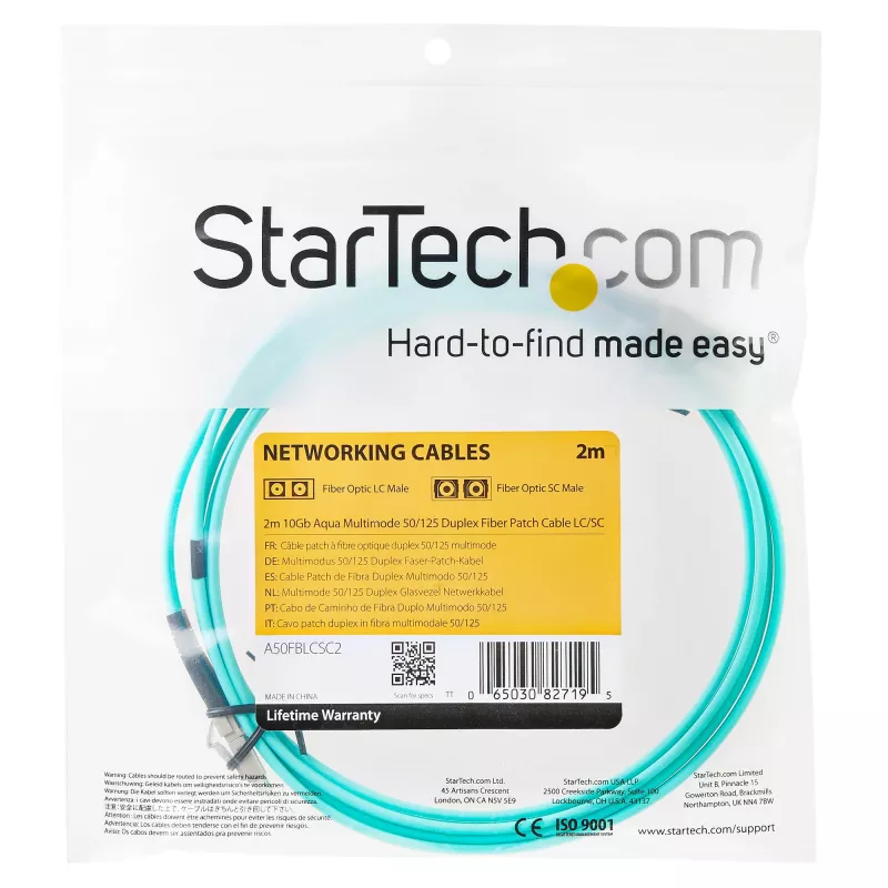 StarTech.com 2m (6ft) LC/UPC zu LC/UPC OM3 Multimode-Glasfaserkabel, Vollduplex 50/125µm Zipcord-Kabel, 100G, geringe Einfügedämpfung, LSZH Glasfaser-Patchkabel