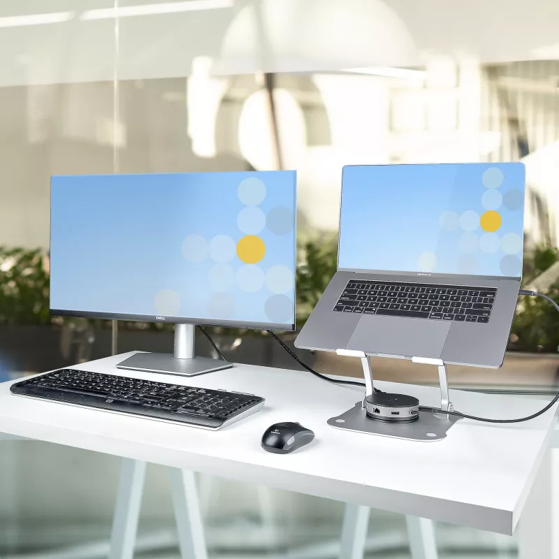 StarTech.com Laptopständer für den Schreibtisch, Ergonomischer Laptopständer höhenverstellbar, Aluminium, Tragbar, Unterstützt bis zu 10 kg, Faltbarer Laptophalter für den Schreibtisch – Abgewinkelte Notebook-Erhöhung/Ständer