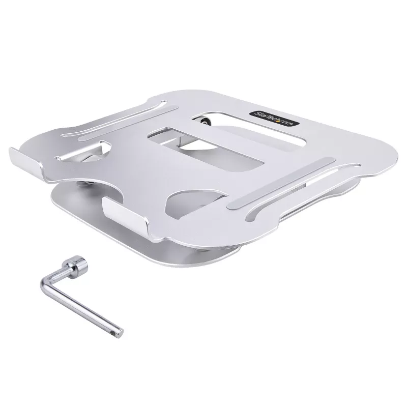 StarTech.com Laptopständer für den Schreibtisch, Ergonomischer Laptopständer höhenverstellbar, Aluminium, Tragbar, Unterstützt bis zu 10 kg, Faltbarer Laptophalter für den Schreibtisch – Abgewinkelte Notebook-Erhöhung/Ständer