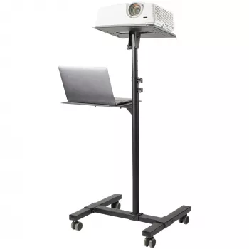 StarTech.com Mobiler Projektor- und Laptop-Ständer/Wagen – robuster tragbarer Projektorständer (2 Ablagen, je 10 kg belastbar) – höhenverstellbarer Rollwagen für Präsentationen mit abschließbaren Rollen