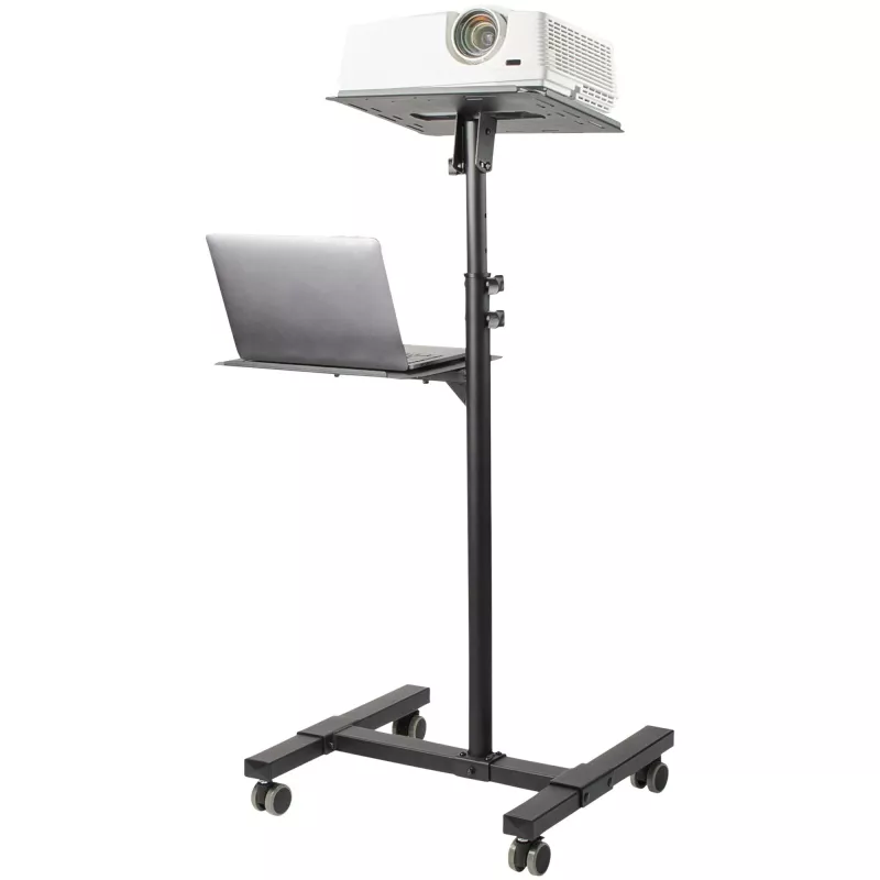 StarTech.com Mobiler Projektor- und Laptop-Ständer/Wagen – robuster tragbarer Projektorständer (2 Ablagen, je 10 kg belastbar) – höhenverstellbarer Rollwagen für Präsentationen mit abschließbaren Rollen