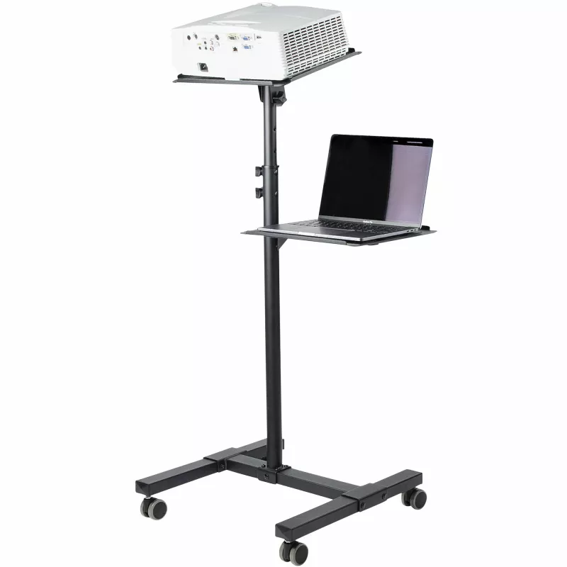 StarTech.com Mobiler Projektor- und Laptop-Ständer/Wagen – robuster tragbarer Projektorständer (2 Ablagen, je 10 kg belastbar) – höhenverstellbarer Rollwagen für Präsentationen mit abschließbaren Rollen