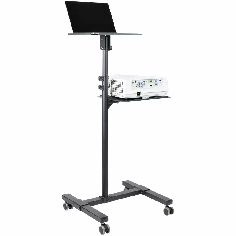 StarTech.com Mobiler Projektor- und Laptop-Ständer/Wagen – robuster tragbarer Projektorständer (2 Ablagen, je 10 kg belastbar) – höhenverstellbarer Rollwagen für Präsentationen mit abschließbaren Rollen