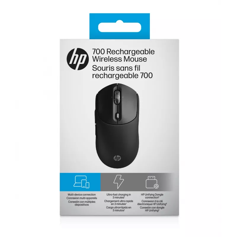 HP 700 Wiederaufladbare kabellose Maus, beidhändig, RF Wireless + Bluetooth, 6000 DPI, Schwarz