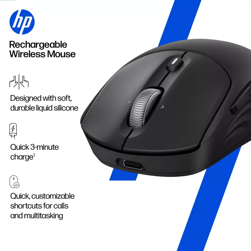HP 700 Wiederaufladbare kabellose Maus, beidhändig, RF Wireless + Bluetooth, 6000 DPI, Schwarz