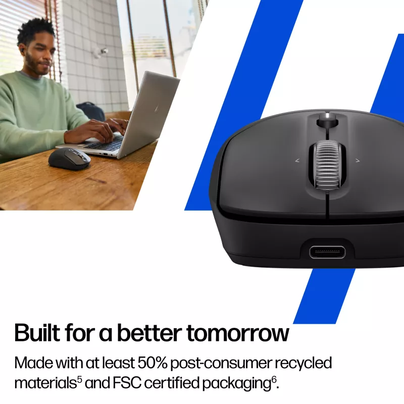 HP 700 Wiederaufladbare kabellose Maus, beidhändig, RF Wireless + Bluetooth, 6000 DPI, Schwarz