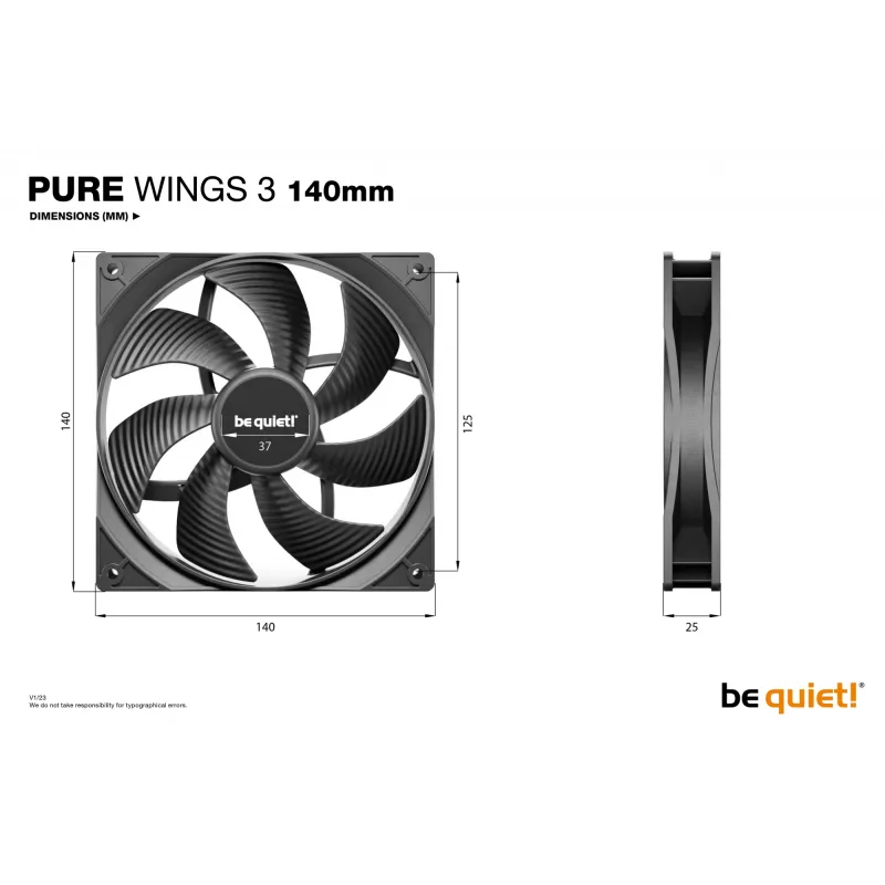 be quiet! Pure Wings 3 140mm Computergehäuselüfter 14 cm Schwarz 1 Stück