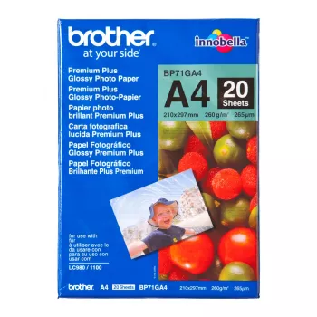 Brother A4 Glanzpapier, 260 g/m², A4, Blau, Rot, 20 Blatt, 265 µm, 100 Jahr(e)