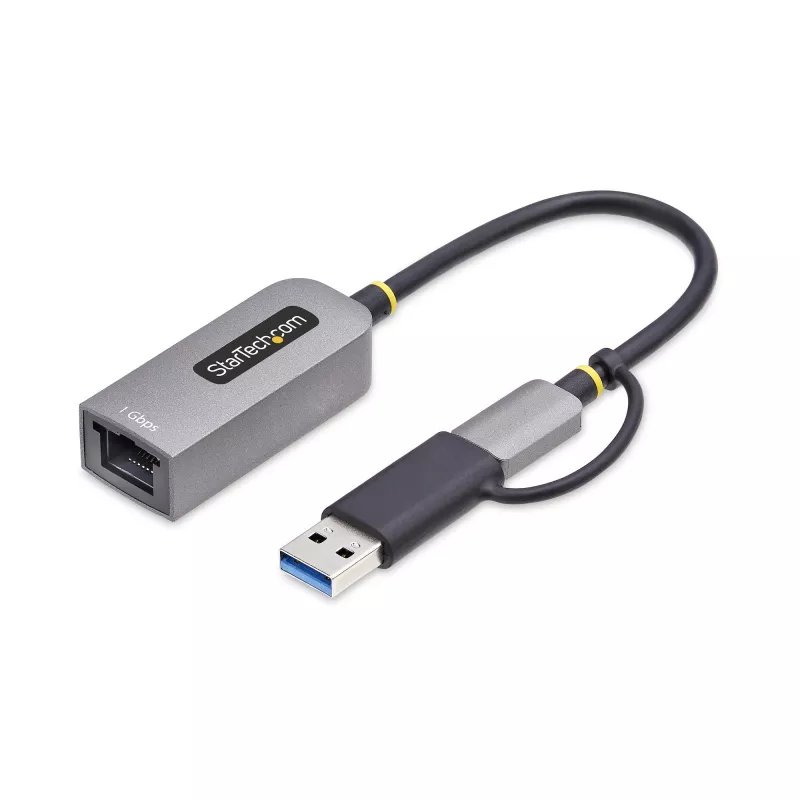 StarTech.com USB-C-auf-Ethernet-Adapter mit USB-A-Dongle, 10/100/1000 Mbit/s, USB 3.0 zu Gigabit Ethernet Netzwerkadapter, 15 cm festes Kabel, USB GbE Adapter