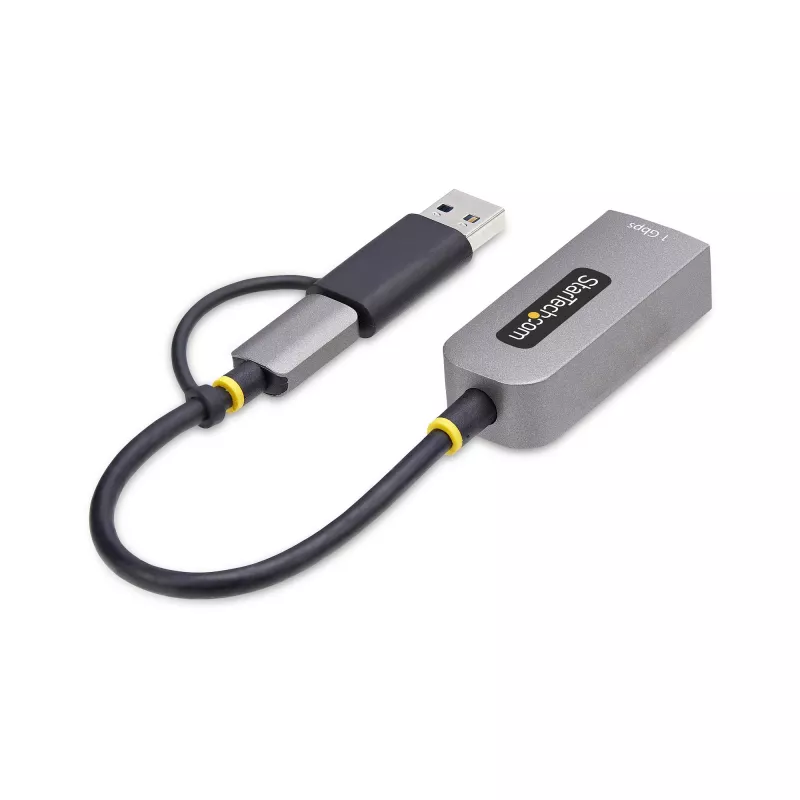 StarTech.com USB-C-auf-Ethernet-Adapter mit USB-A-Dongle, 10/100/1000 Mbit/s, USB 3.0 zu Gigabit Ethernet Netzwerkadapter, 15 cm festes Kabel, USB GbE Adapter