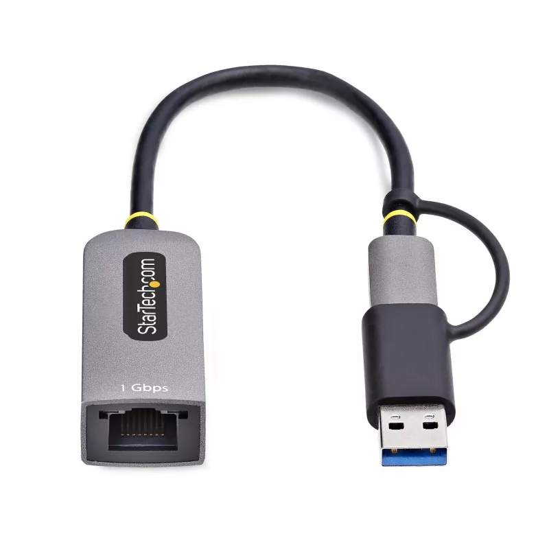 StarTech.com USB-C-auf-Ethernet-Adapter mit USB-A-Dongle, 10/100/1000 Mbit/s, USB 3.0 zu Gigabit Ethernet Netzwerkadapter, 15 cm festes Kabel, USB GbE Adapter