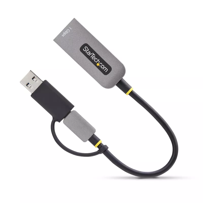 StarTech.com USB-C-auf-Ethernet-Adapter mit USB-A-Dongle, 10/100/1000 Mbit/s, USB 3.0 zu Gigabit Ethernet Netzwerkadapter, 15 cm festes Kabel, USB GbE Adapter