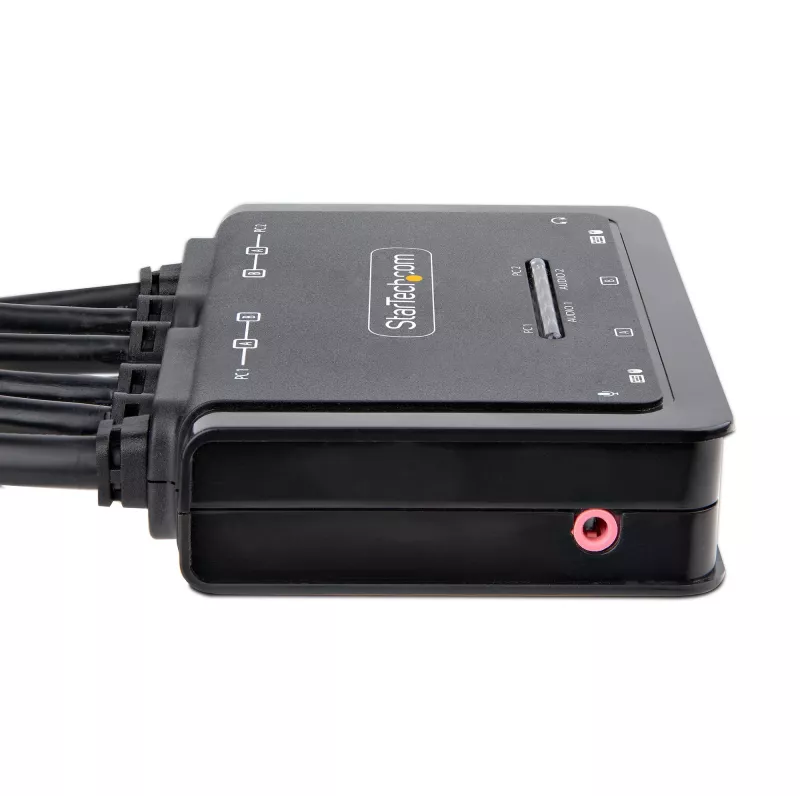 StarTech.com 2-Port Dual-Monitor DisplayPort-Kabel-KVM-Switch, 4K 60Hz, Kompakter KVM-Switch mit integrierten 1,5-m-USB-A-/DisplayPort-/Audio-Kabeln, Bus-betrieben – Umschaltung per Fernbedienungstaste/Hotkeys