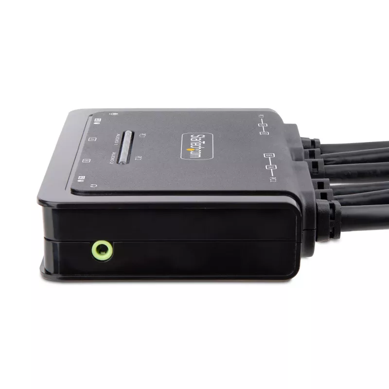 StarTech.com 2-Port Dual-Monitor DisplayPort-Kabel-KVM-Switch, 4K 60Hz, Kompakter KVM-Switch mit integrierten 1,5-m-USB-A-/DisplayPort-/Audio-Kabeln, Bus-betrieben – Umschaltung per Fernbedienungstaste/Hotkeys