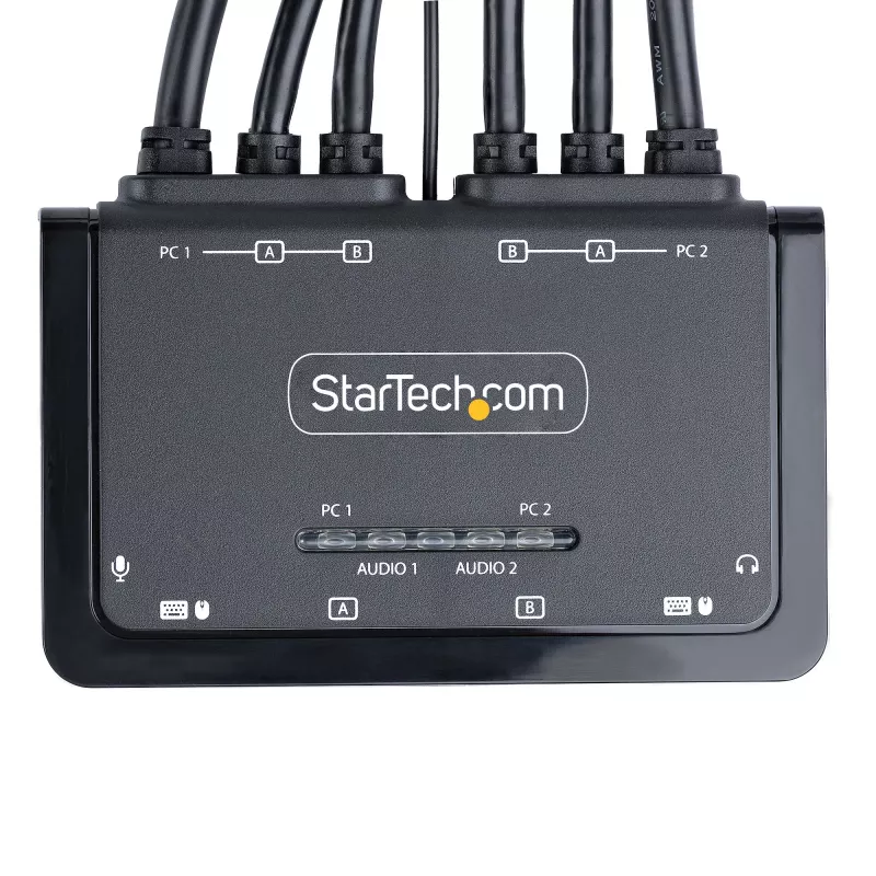 StarTech.com 2-Port Dual-Monitor DisplayPort-Kabel-KVM-Switch, 4K 60Hz, Kompakter KVM-Switch mit integrierten 1,5-m-USB-A-/DisplayPort-/Audio-Kabeln, Bus-betrieben – Umschaltung per Fernbedienungstaste/Hotkeys