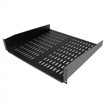 StarTech.com 2U Server-Rack-Einlegeboden – Universelles belüftetes Rack-Mount-Cantilever-Tablett für 19-Zoll-Netzwerkgeräte-Rack und -Schrank – Hochbelastbarer Stahl – Tragfähigkeit 23 kg – 16 Zoll tiefer Einlegeboden, Schwarz