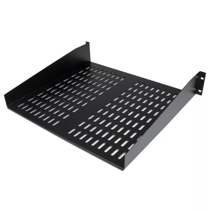 StarTech.com 2U Server-Rack-Einlegeboden – Universelles belüftetes Rack-Mount-Cantilever-Tablett für 19-Zoll-Netzwerkgeräte-Rack und -Schrank – Hochbelastbarer Stahl – Tragfähigkeit 23 kg – 16 Zoll tiefer Einlegeboden, Schwarz