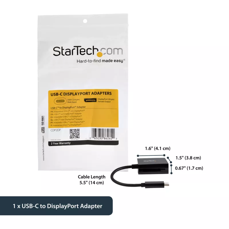 StarTech.com USB-C auf DisplayPort Adapter - 4K 60Hz/8K 30Hz - USB Typ-C zu DP 1.4 HBR2 Adapter Dongle - Kompakter USB-C (DP Alt Mode) Monitor Videokonverter - Thunderbolt 3 kompatibel