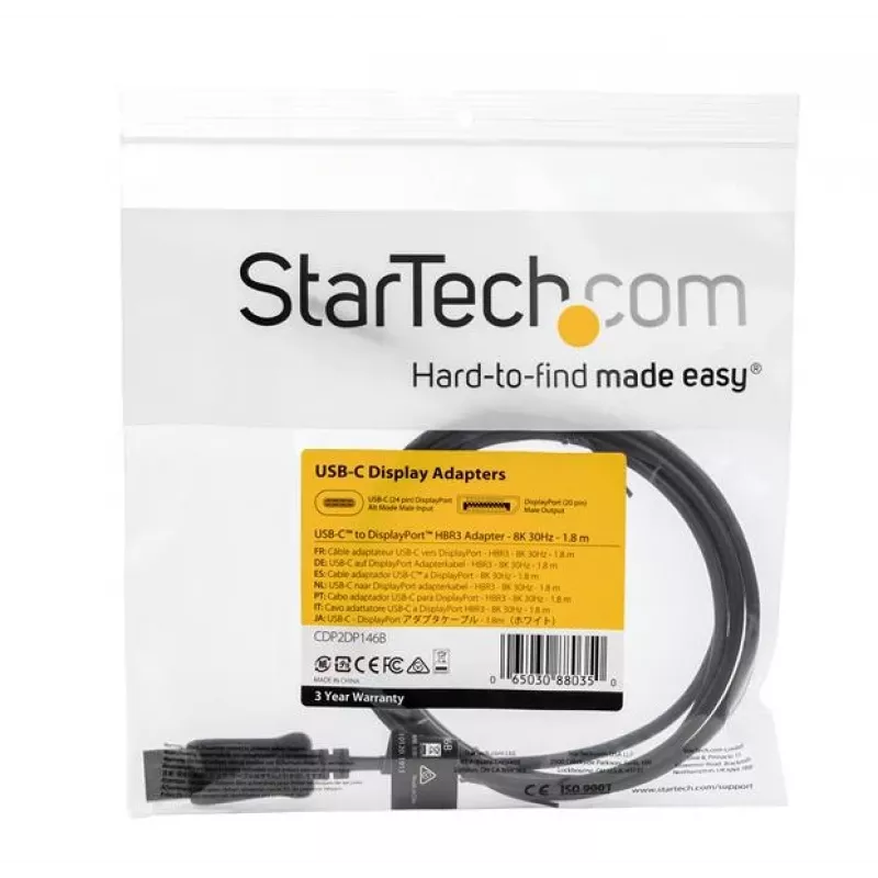 StarTech.com 6ft/1.8m USB-C-auf-DisplayPort-1.4-Kabel – 4K/5K/8K USB-Typ-C-auf-DP-1.4-Alt-Mode-Videoadapter-Konverter – HBR3/HDR/DSC – 8K-60Hz-DP-Monitorkabel für USB-C/Thunderbolt 3