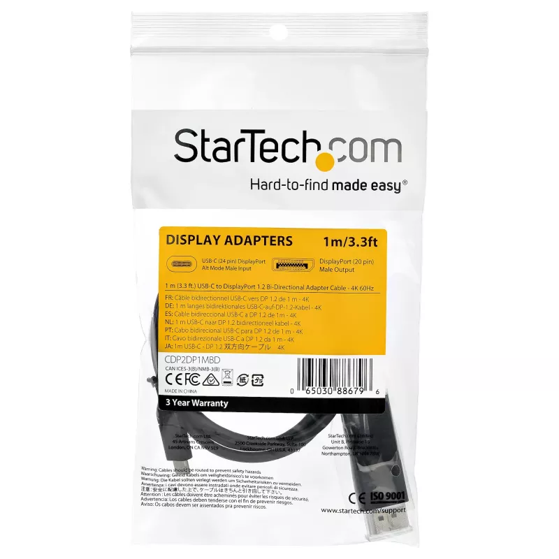 StarTech.com 1m USB-C auf DisplayPort 1.2 Kabel 4K 60Hz - Bidirektionales DP auf USB-C oder USB-C auf DP reversibles Video-Adapterkabel - HBR2/HDR - USB Typ C/Thunderbolt Monitorkabel