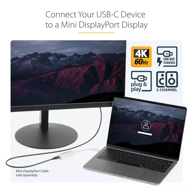 StarTech.com USB-C auf Mini DisplayPort Adapter – 4K 60 Hz – Weiß – USB 3.1 Type-C auf Mini DP Adapter – Aktualisierte Version ist CDP2MDPEC