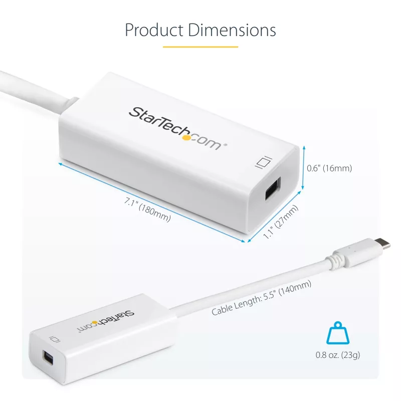 StarTech.com USB-C auf Mini DisplayPort Adapter – 4K 60 Hz – Weiß – USB 3.1 Type-C auf Mini DP Adapter – Aktualisierte Version ist CDP2MDPEC
