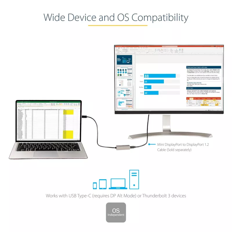 StarTech.com USB-C auf Mini DisplayPort Adapter – 4K 60Hz USB-C auf mDP Adapter Dongle – USB Type-C auf Mini DP Monitor – Videokonverter – Kompatibel mit Thunderbolt 3 – 30 cm langes, angebrachtes Kabel – Aktualisierte Version des CDP2MDP